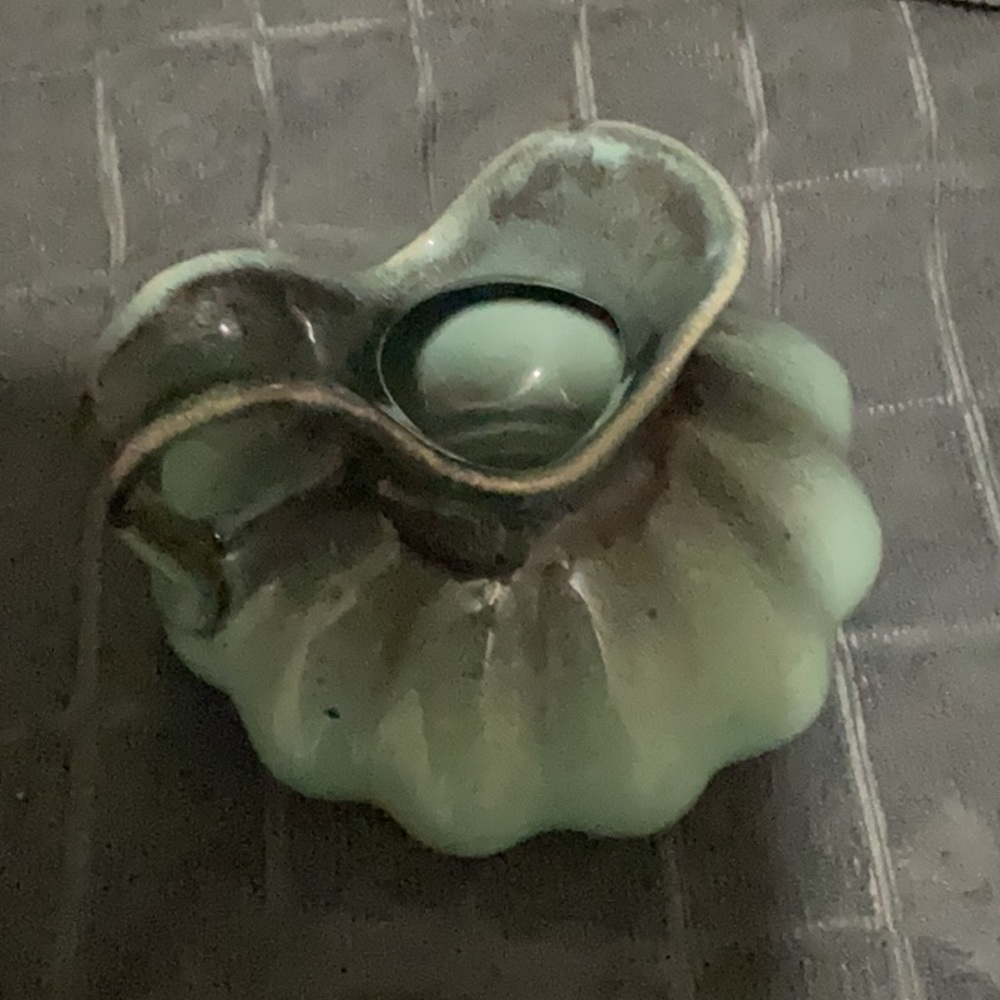 Royal Gouda Holland Pitcher / Sea Green & Black / 4.5” high x 5.5” wide /